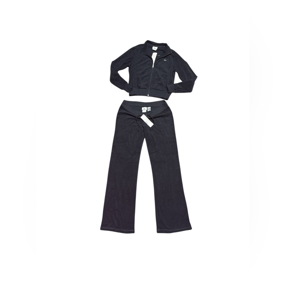 vintage but NWT LACOSTE Women's Black  terry Tracksuit Set 40 usa m alligator